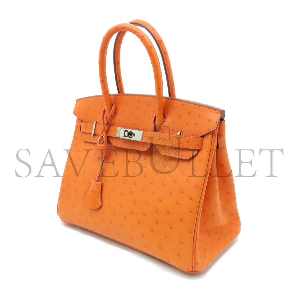 H**mes master birkin 25 ostrich leather orange silver buckle h041944ck73 (25*20*13cm)